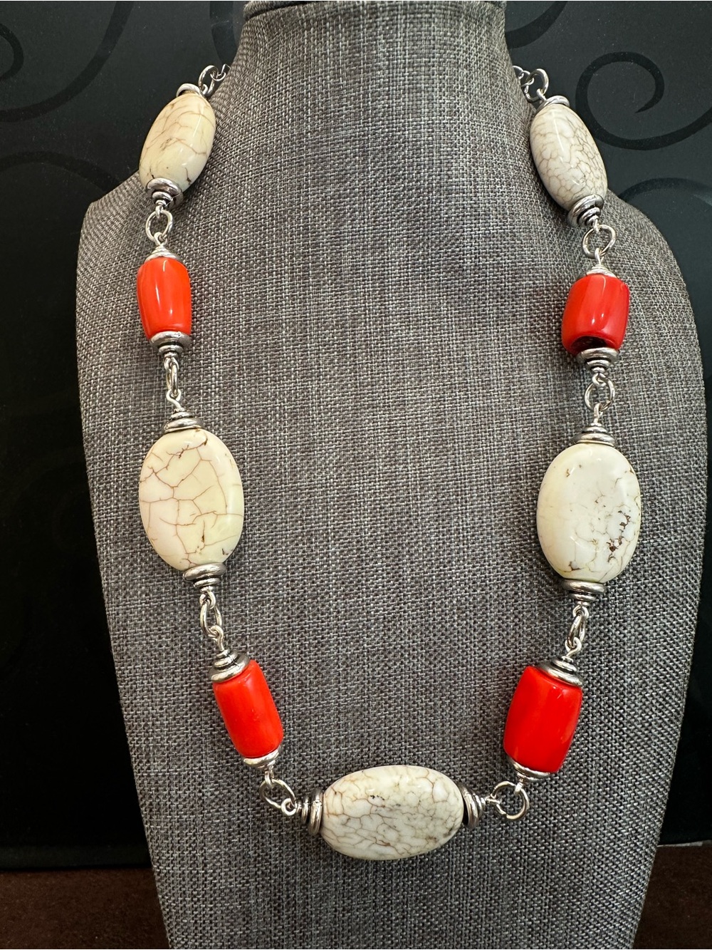 OrangeCoral & Cream Magnesite Bead Statement Necklace - Women Jewelry